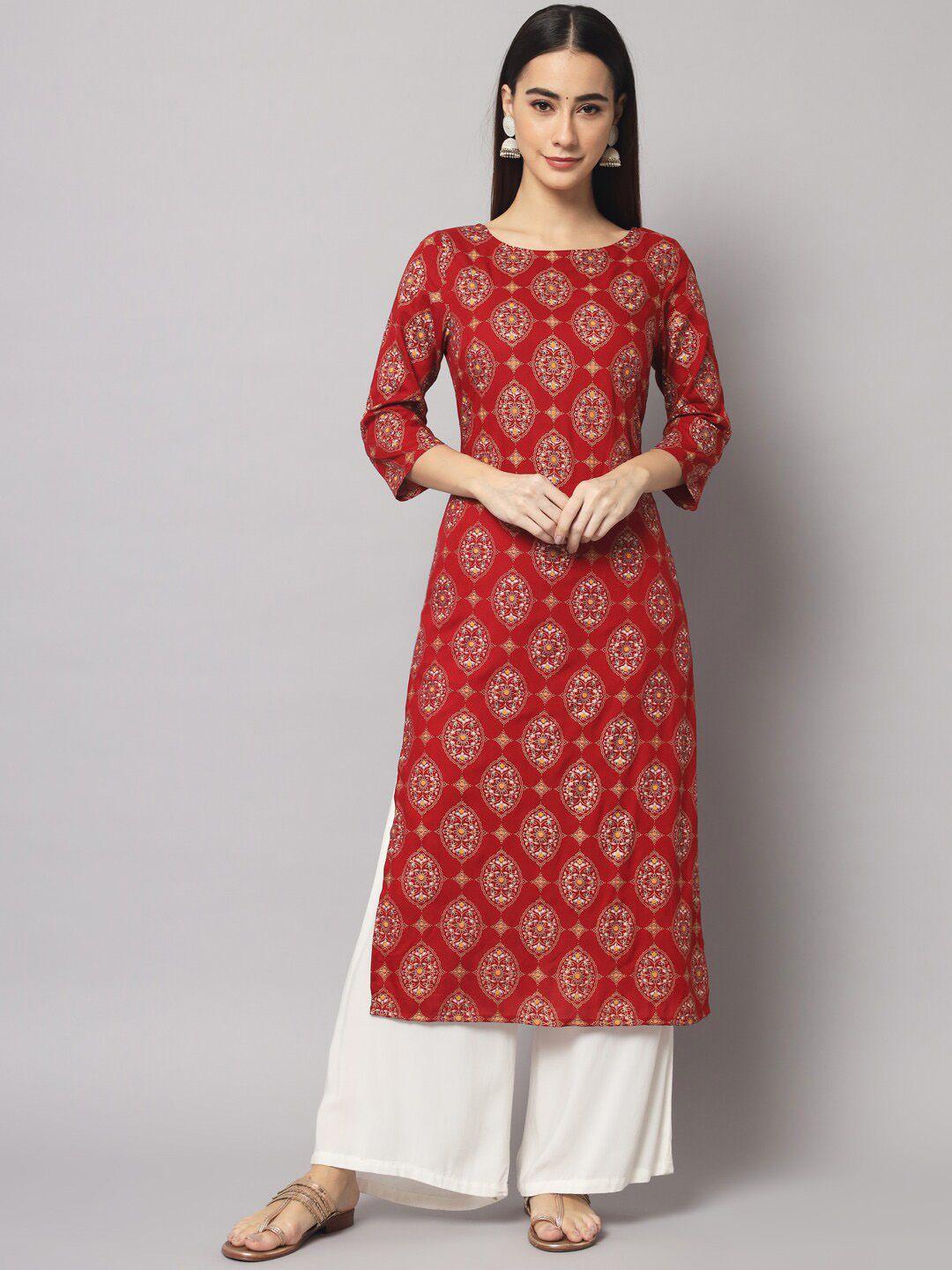 sutidora boat neck ethnic motifs printed regular kurta