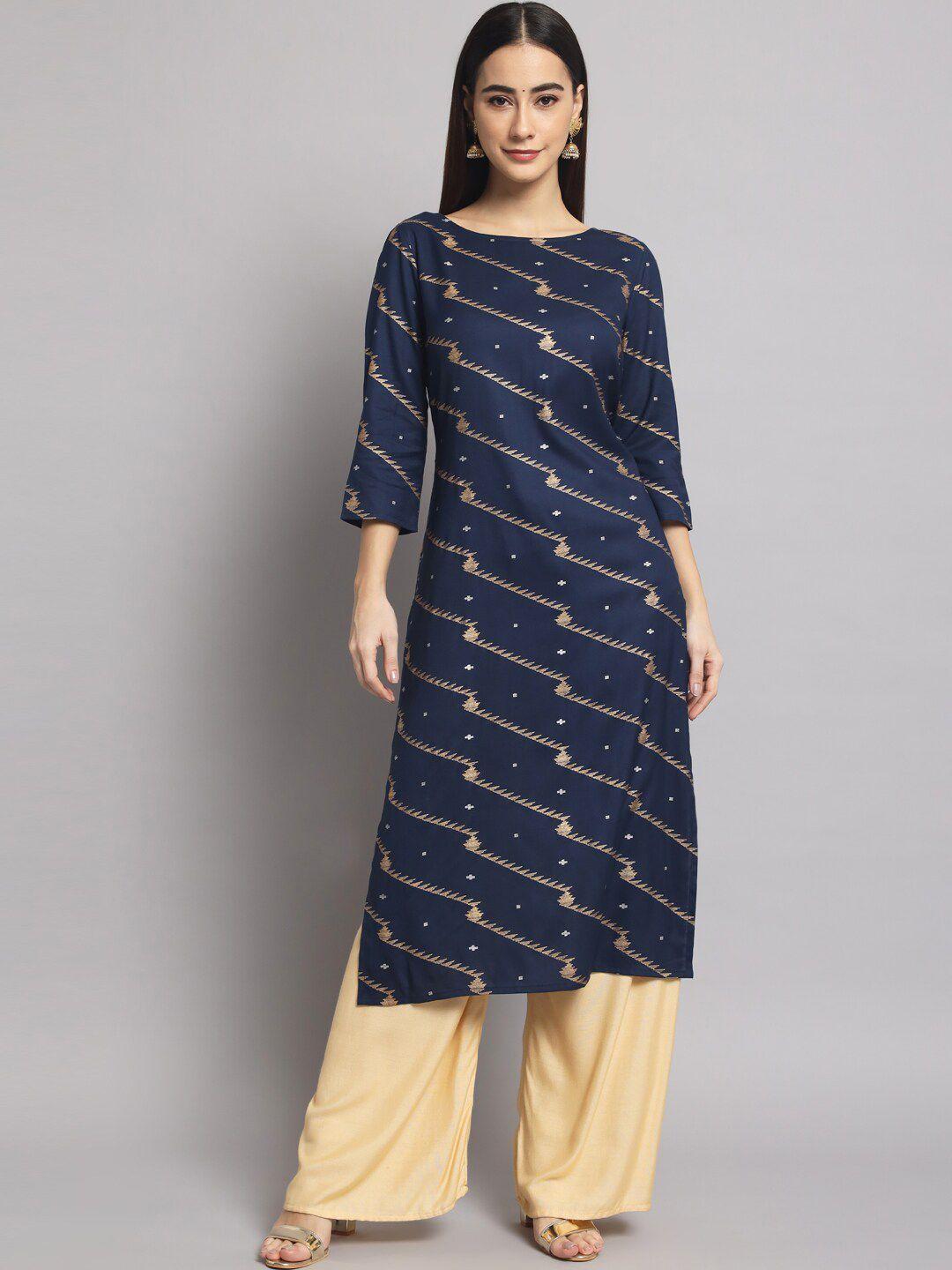 sutidora women navy blue geometric printed kurta