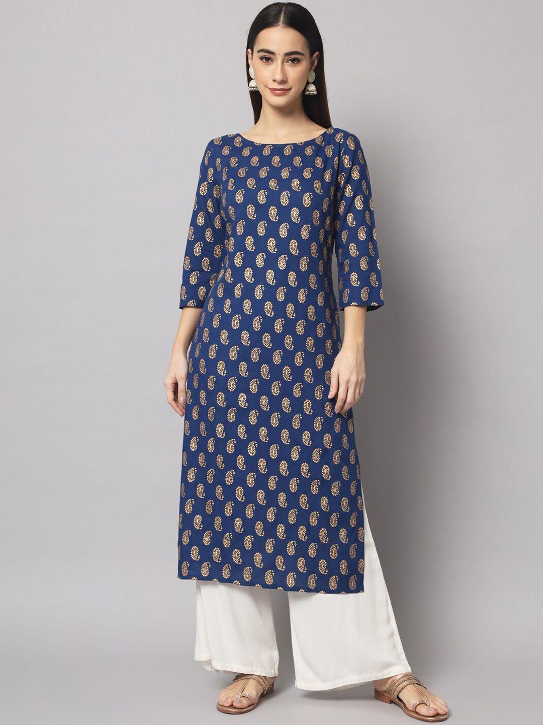 sutidora women blue ethnic motifs printed cold-shoulder sleeves thread work kurta