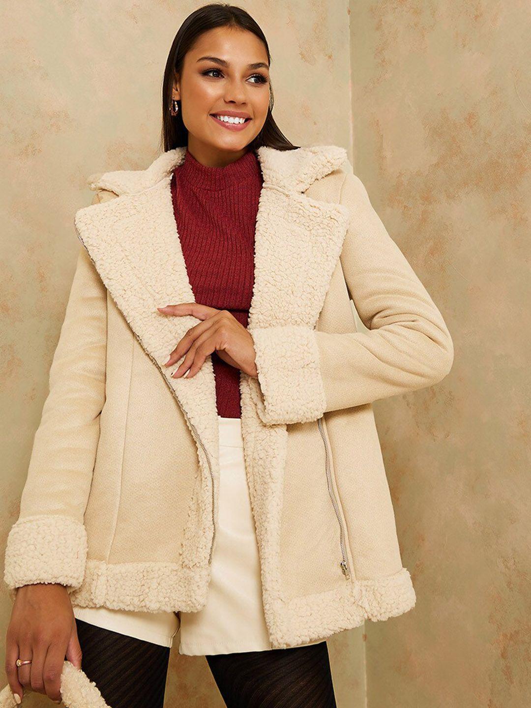 styli women beige solid over coat