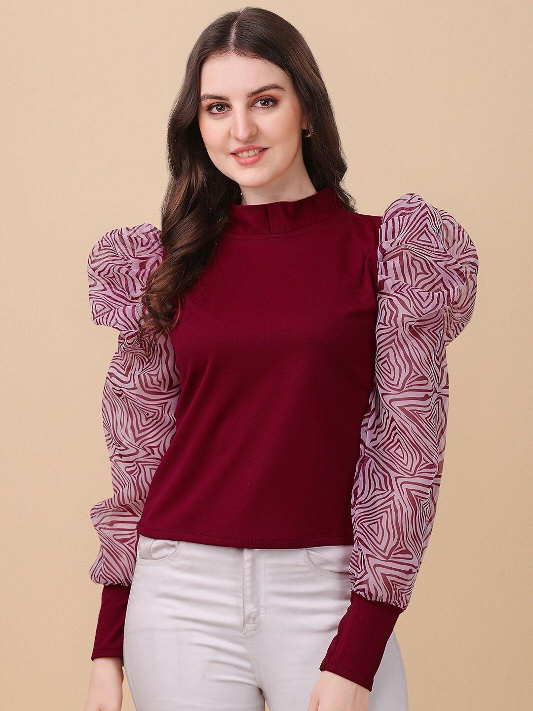 paralians women maroon geometric print crepe top