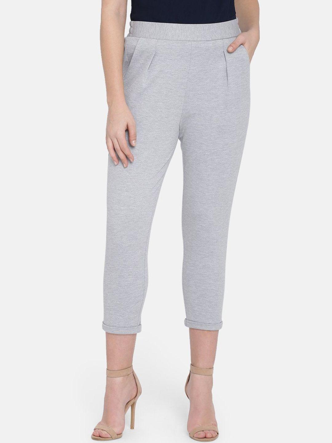 here&now women grey high-rise pleated trousers