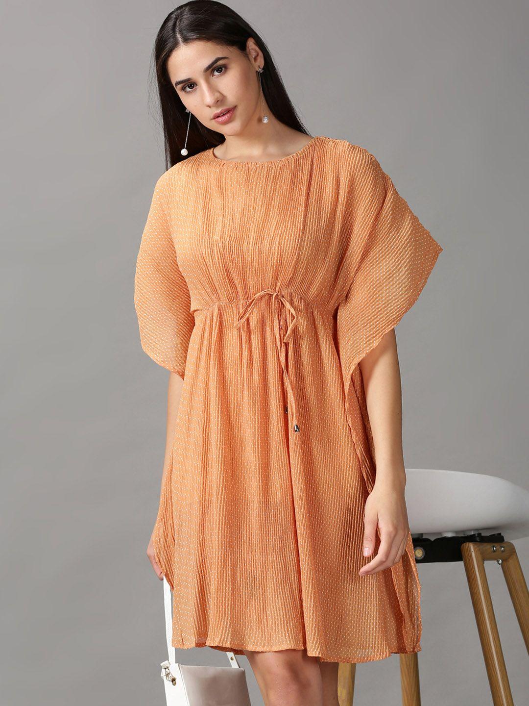 showoff tan polka dots printed kaftan dress