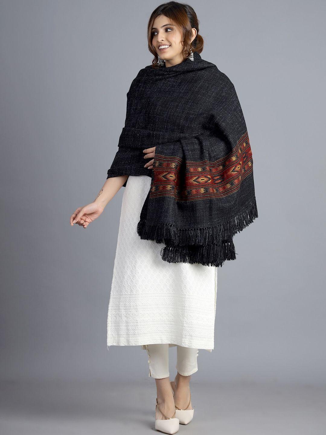 handicraft palace women black solid hand woven design wool shawl