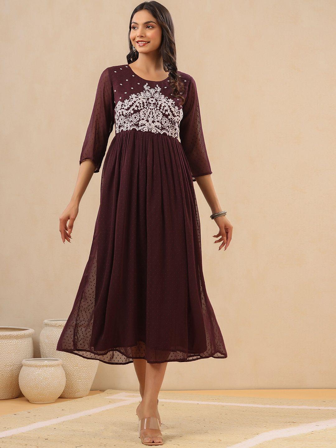 juniper women purple embellished flared ethnic dresses