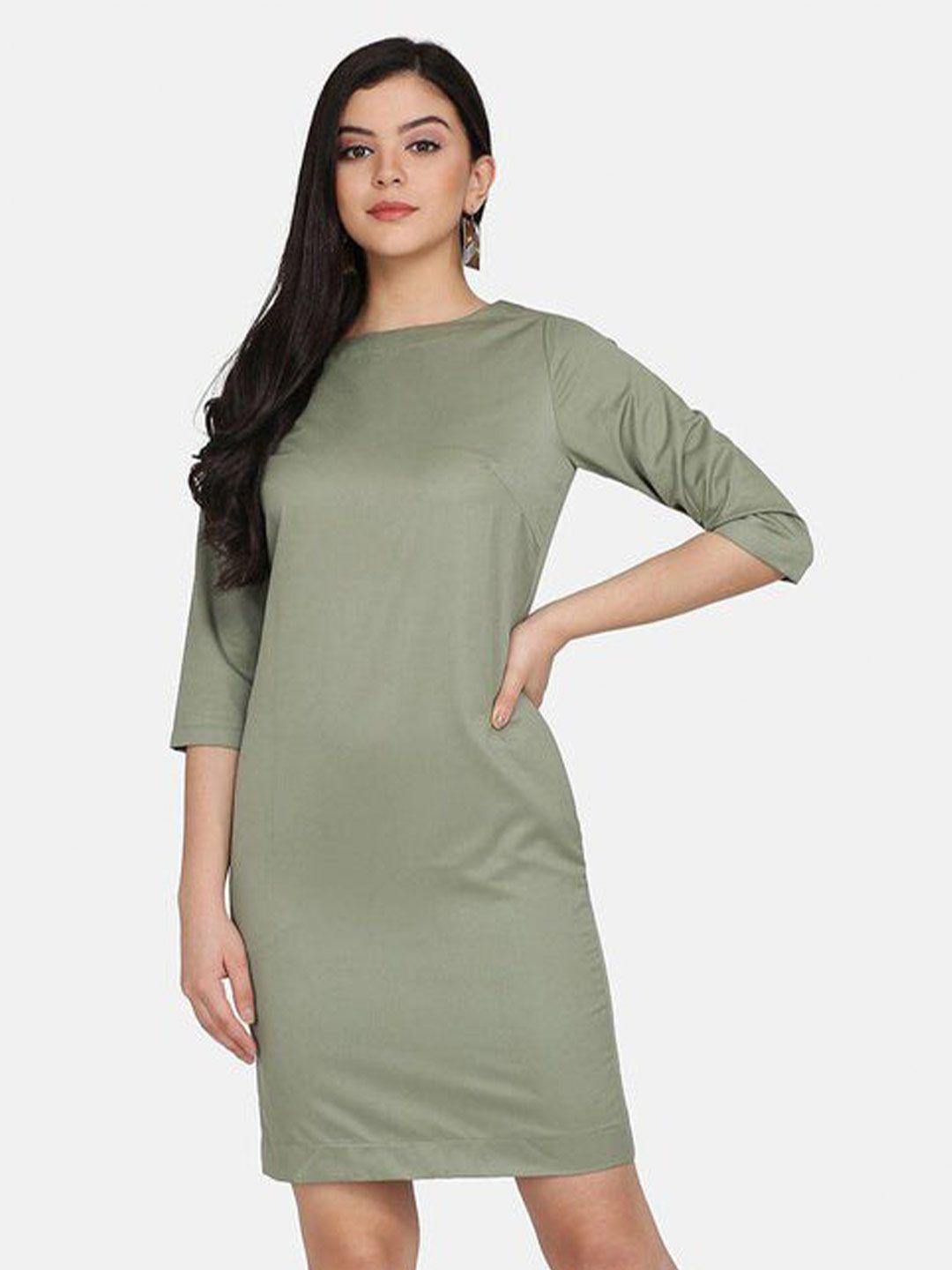 powersutra green solid formal sheath dress