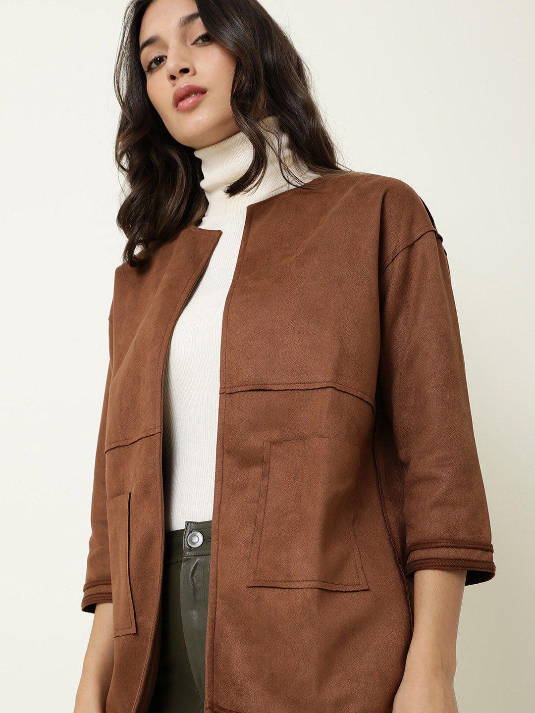 rareism women brown longline open front jacket