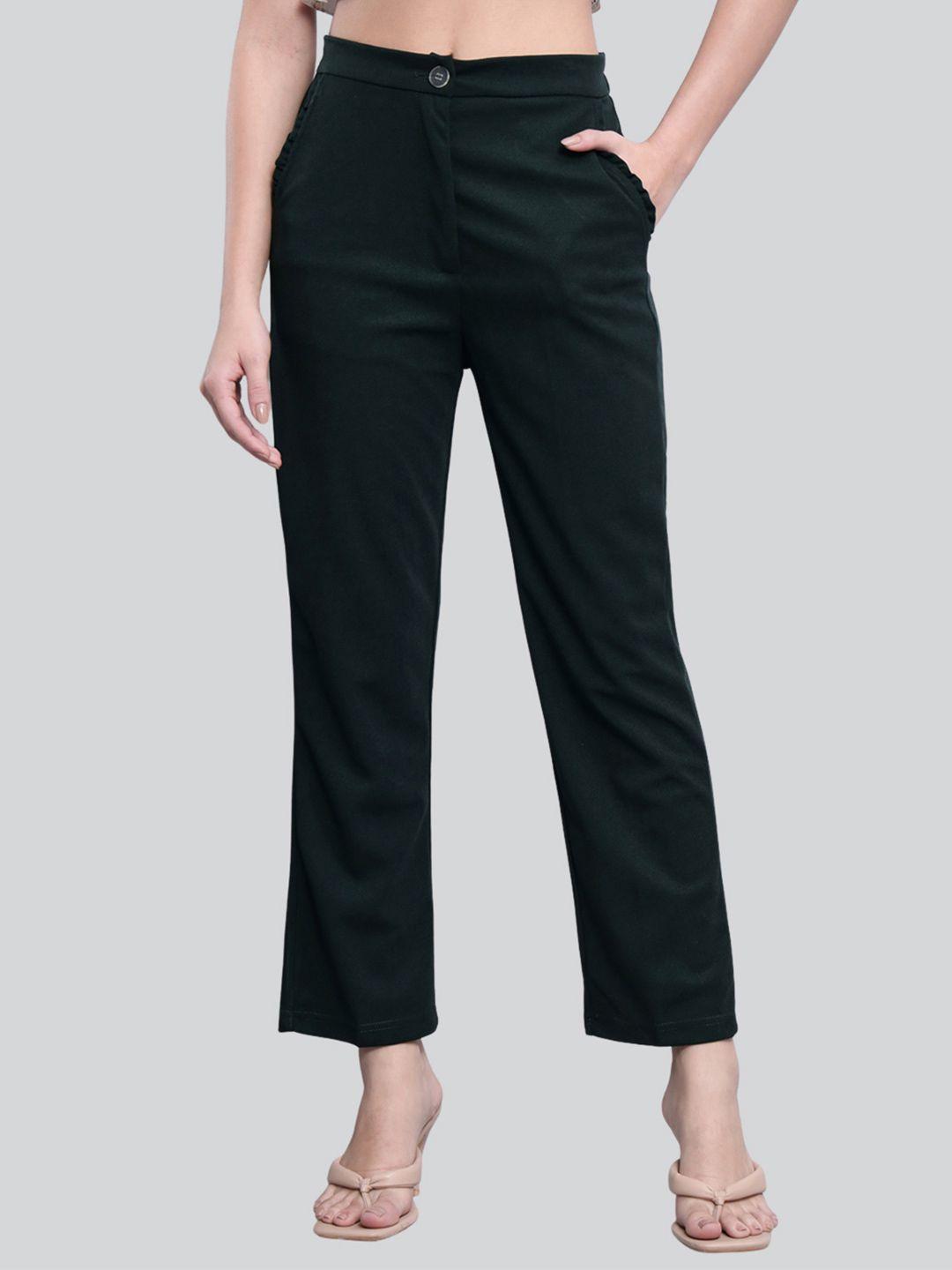 q-rious women teal green solid trousers