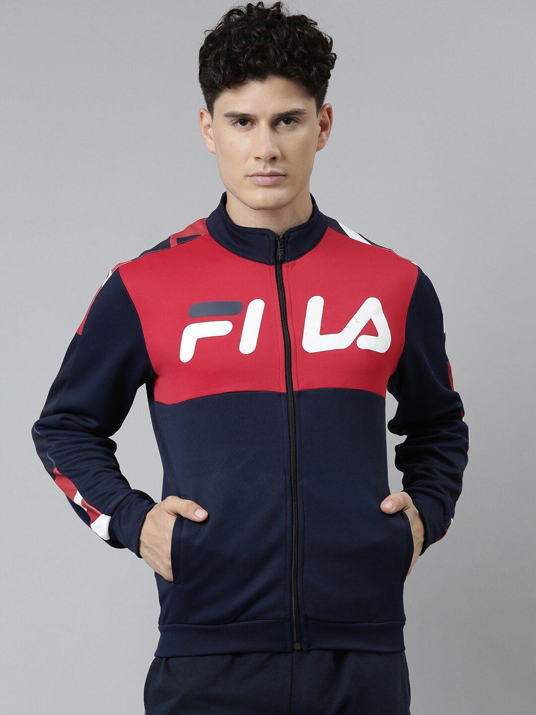 fila men blue & red colourblocked sporty jacket