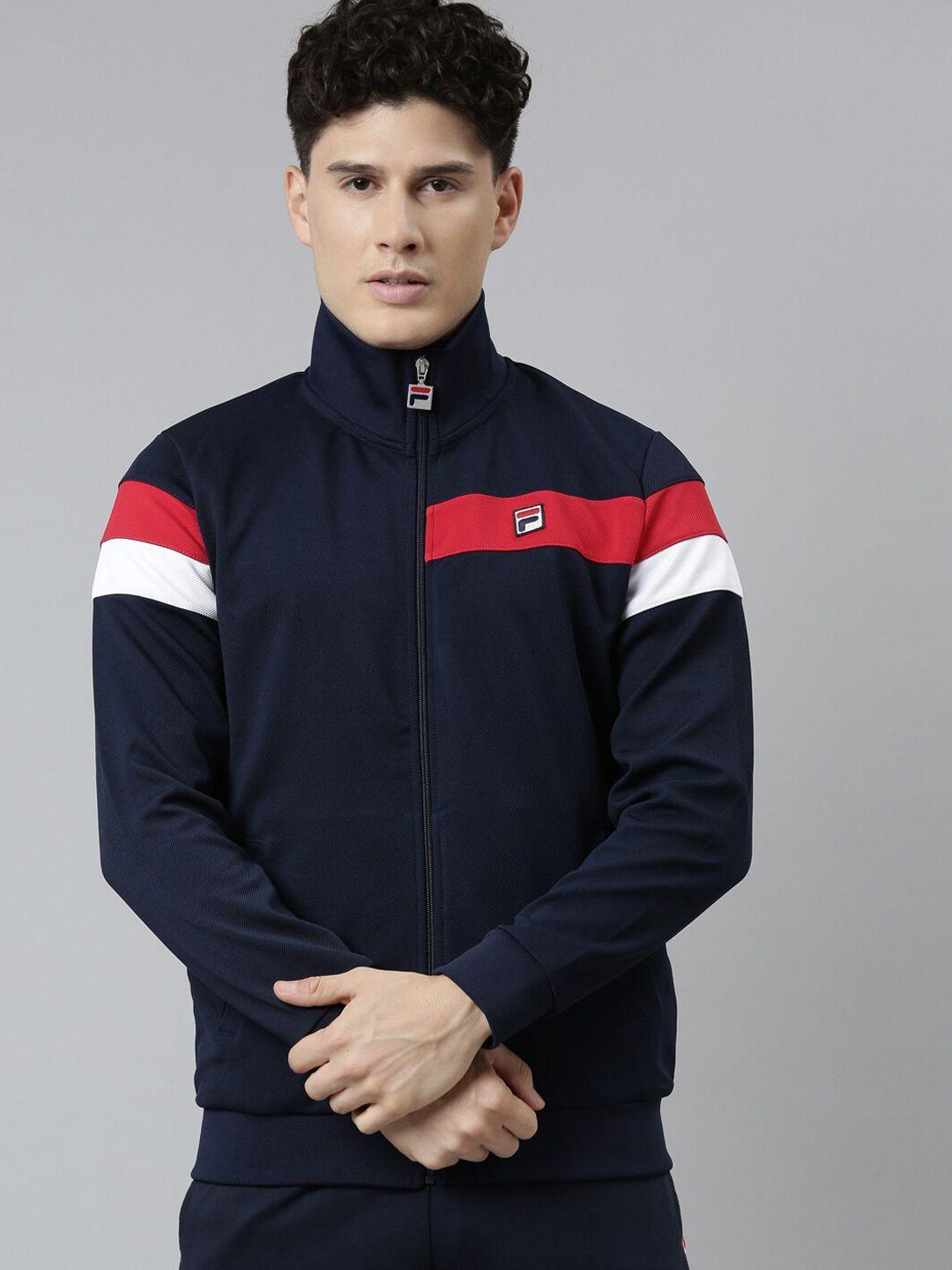 fila men navy blue & red sporty jacket