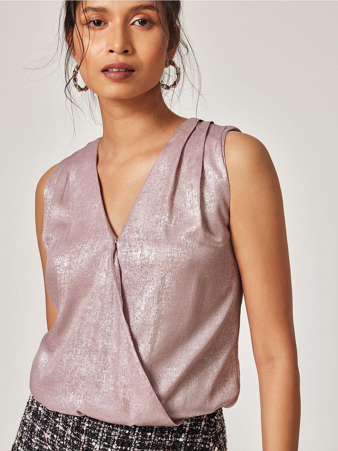 the label life pink satin blush wrap top