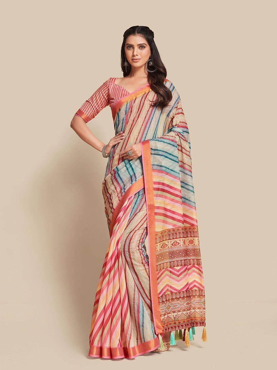 sangria pink & blue leheriya zari saree