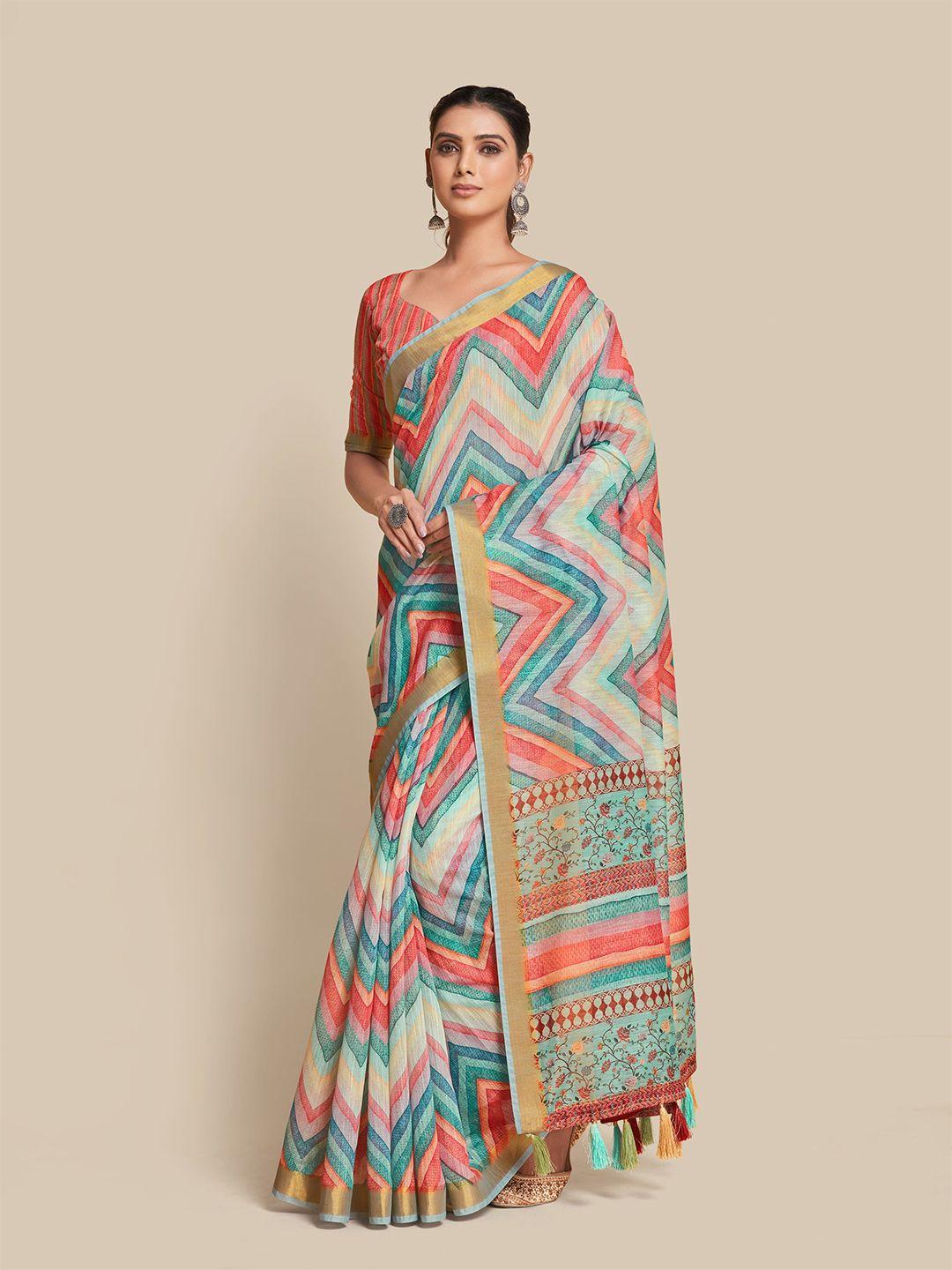 sangria teal & pink zari saree