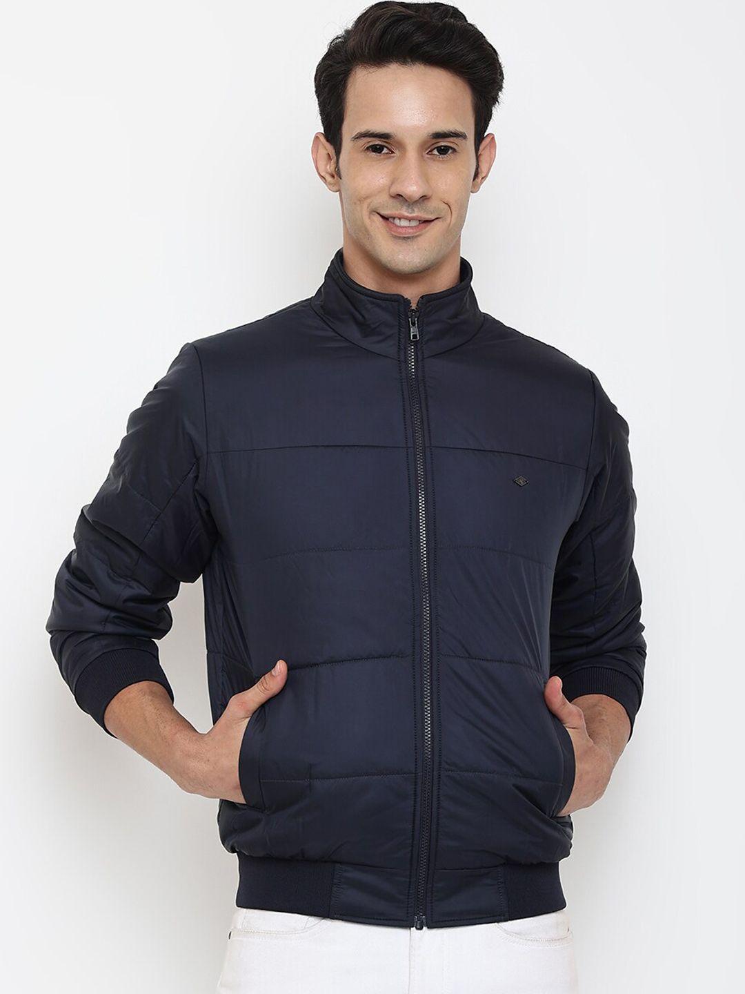 cantabil men navy blue bomber jacket