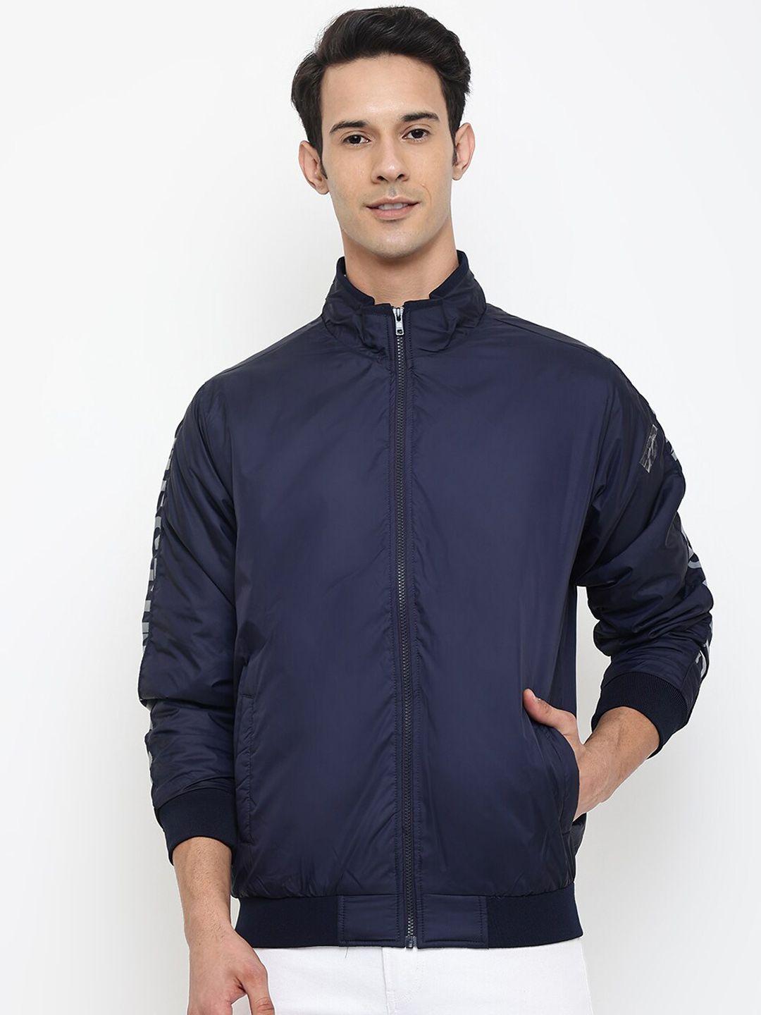 cantabil men navy blue bomber jacket