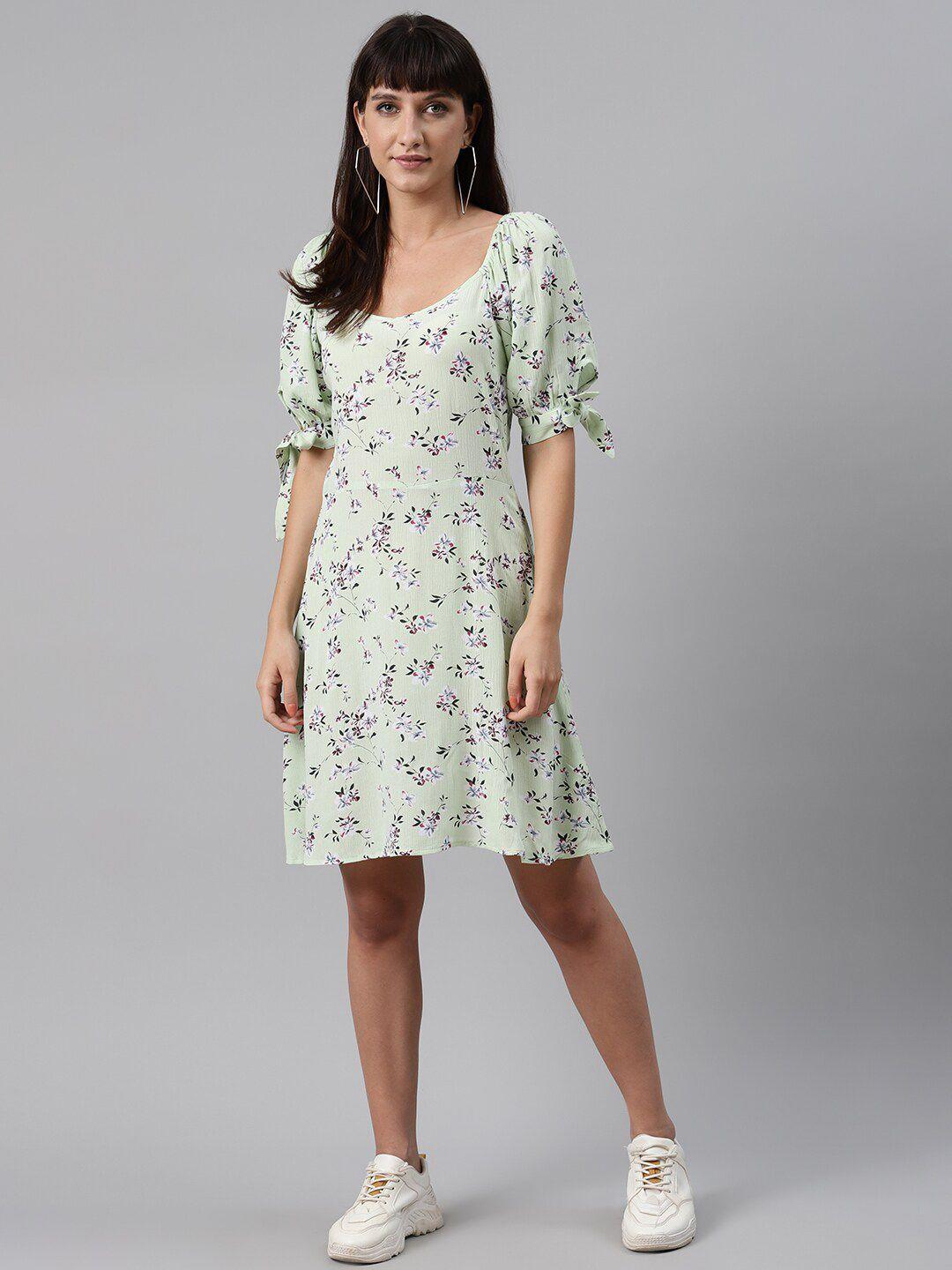 trend arrest women green floral a-line dress