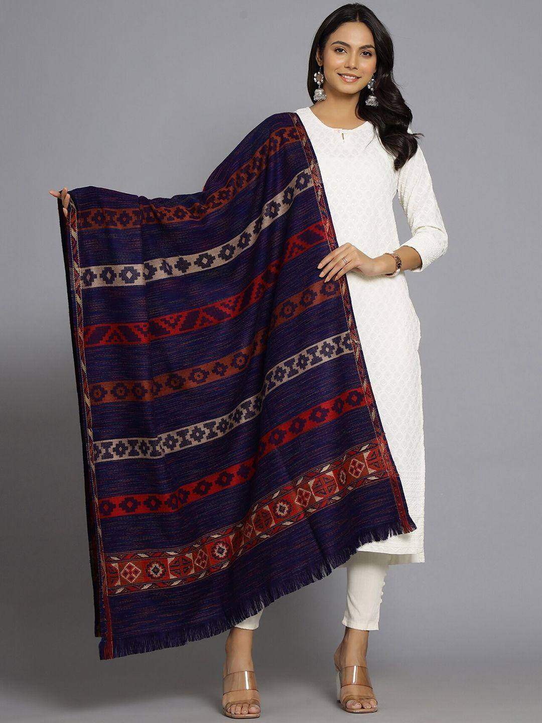 handicraft palace women blue abstract hand woven design wool shawl