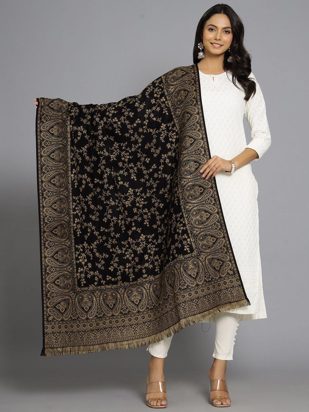 handicraft palace women black woven-design shawl