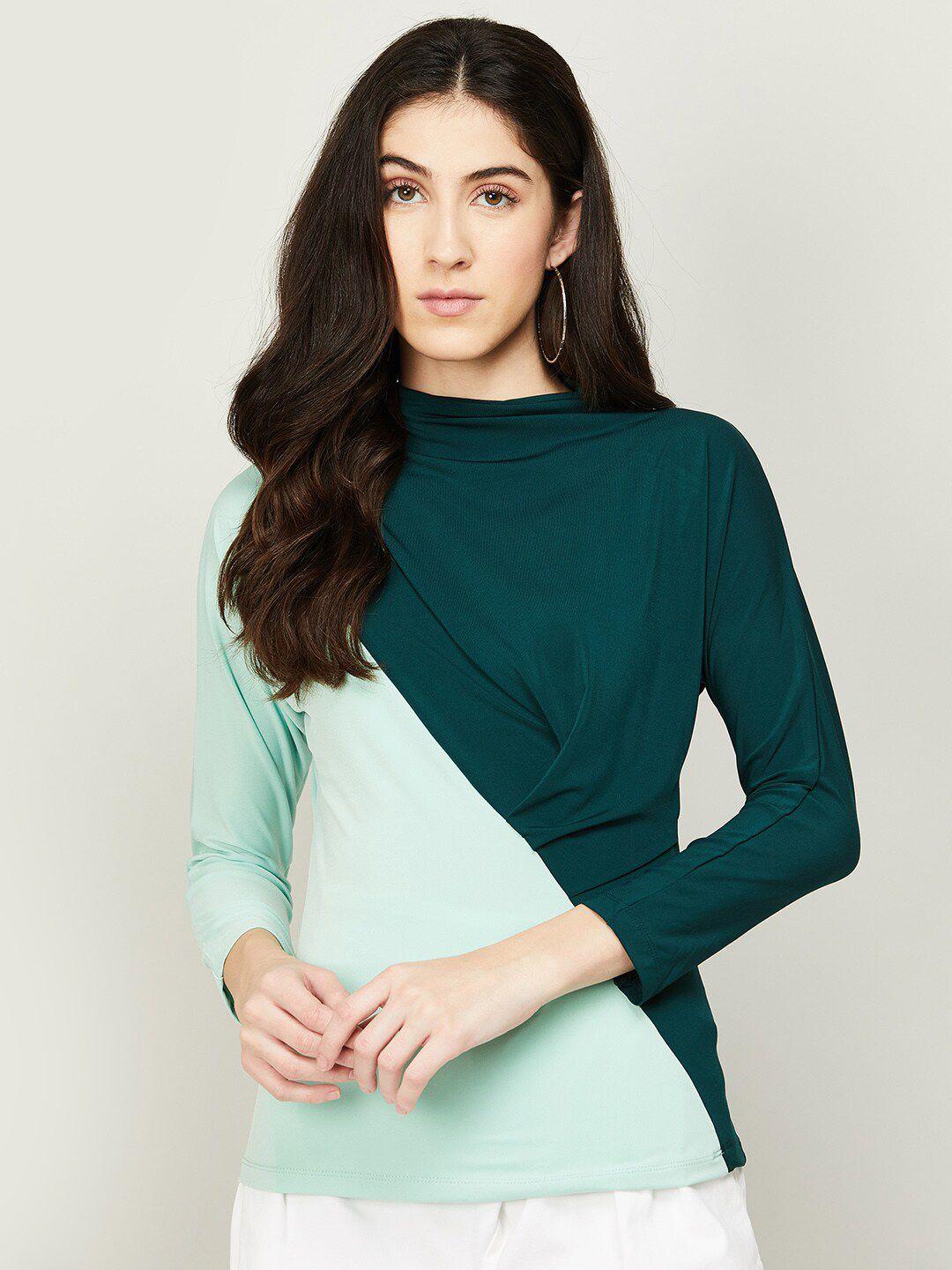 code by lifestyle green & sea green colourblocked top