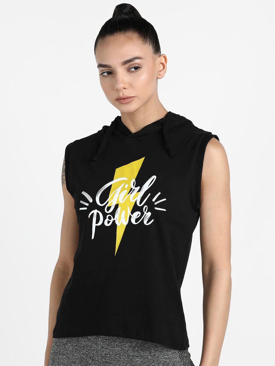 rock paper scissors women black printed hooded top