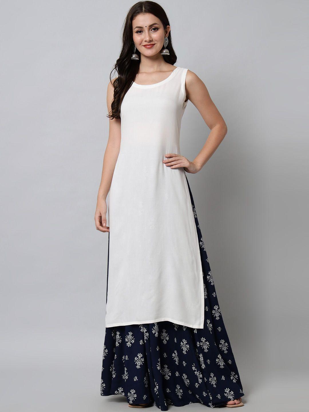 kalini women white ethnic motifs kurta with skirt