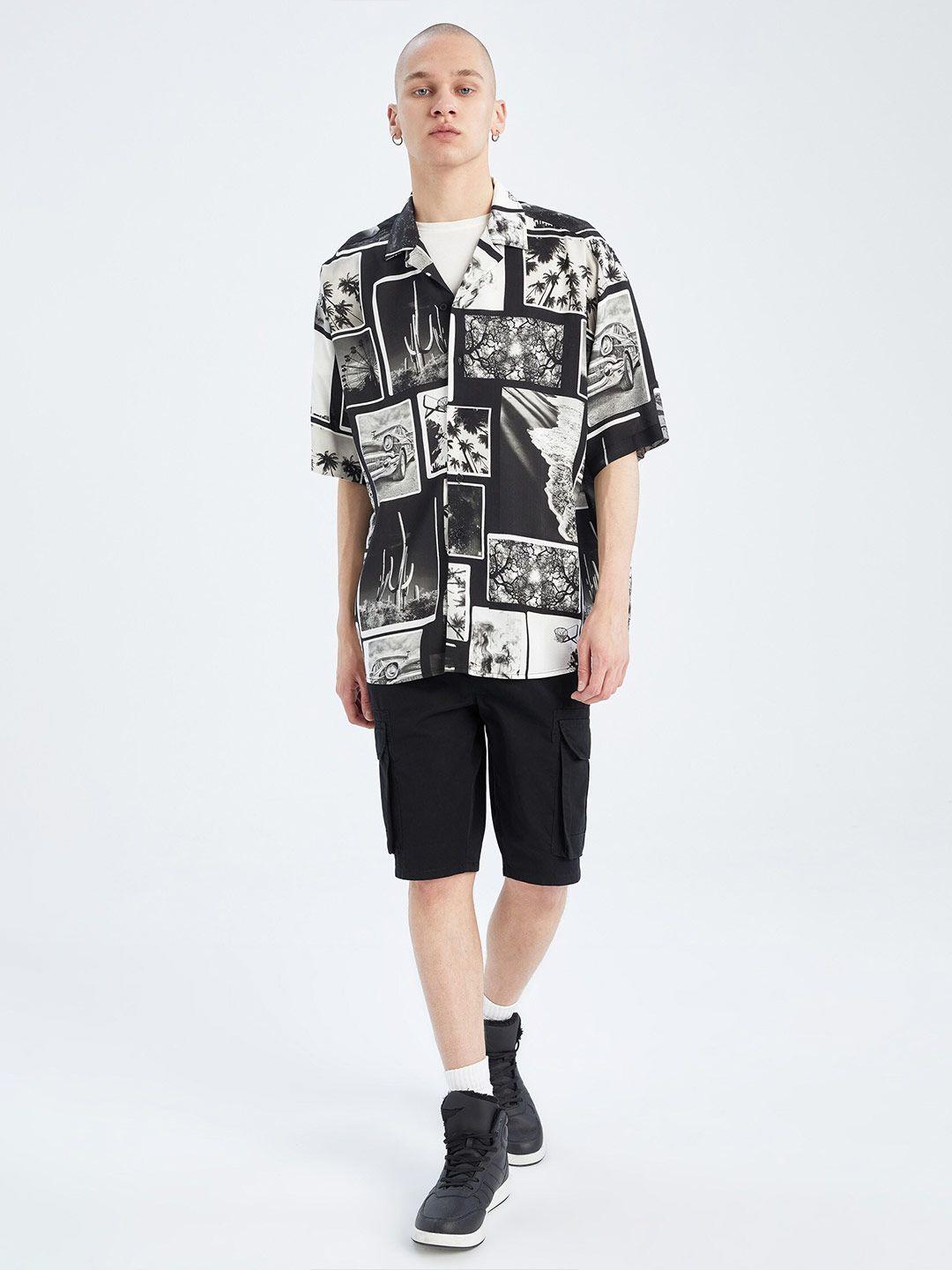 defacto men black printed casual shirt