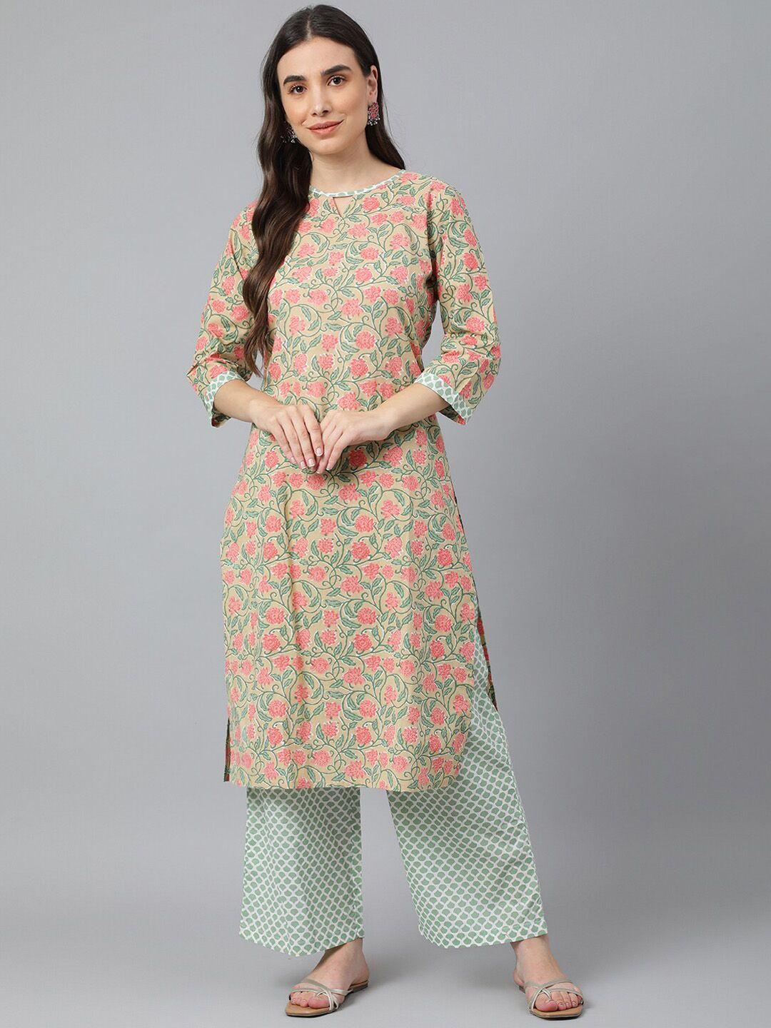 idalia women cream-coloured floral printed kurta with palazzos