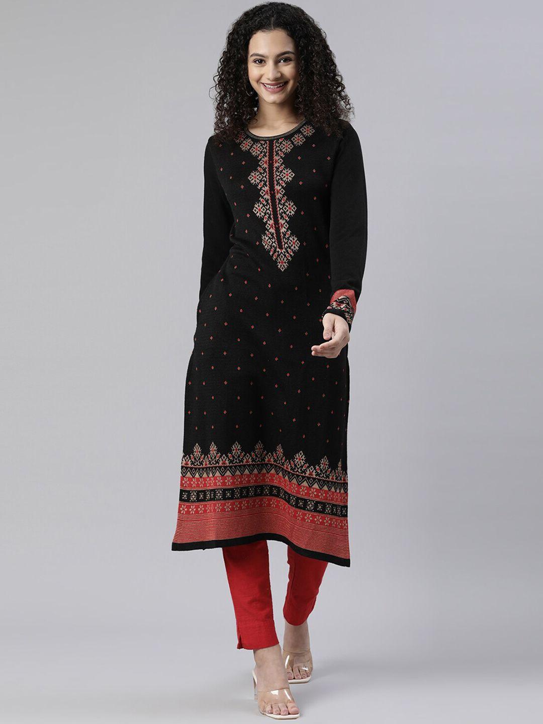 neerus women black ethnic motifs acrylic  dry cleankurta