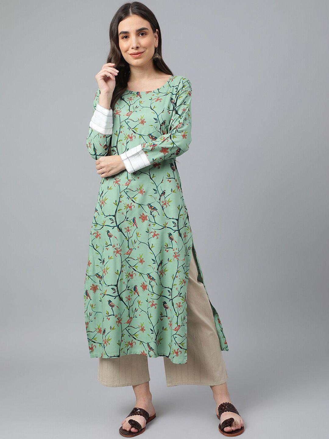 idalia women green floral printed kurta