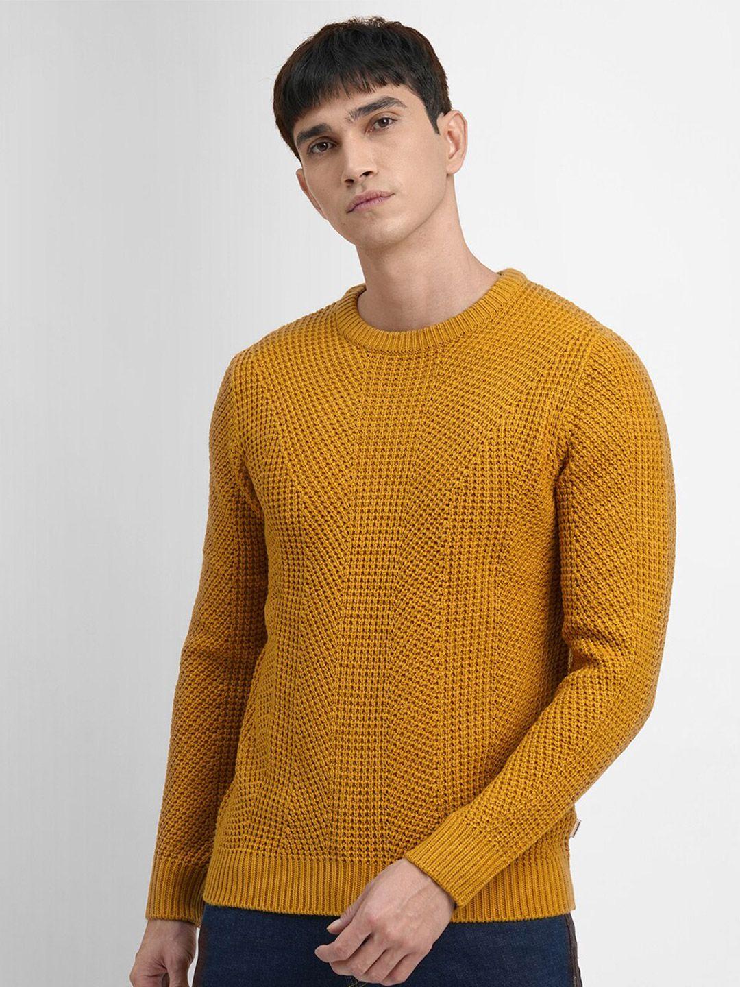 jack & jones men mustard cable knit acrylic pullover