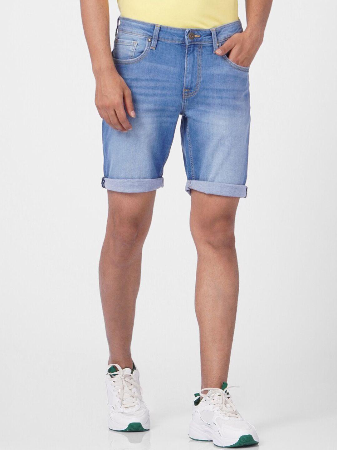 jack & jones men blue washed denim cotton shorts