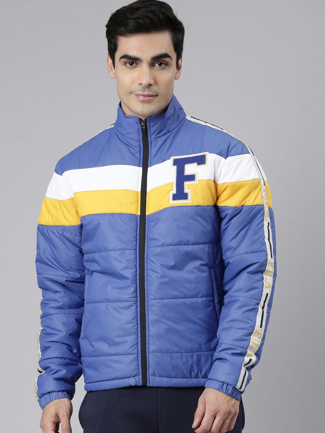 fila men blue yellow colourblocked padded jacket