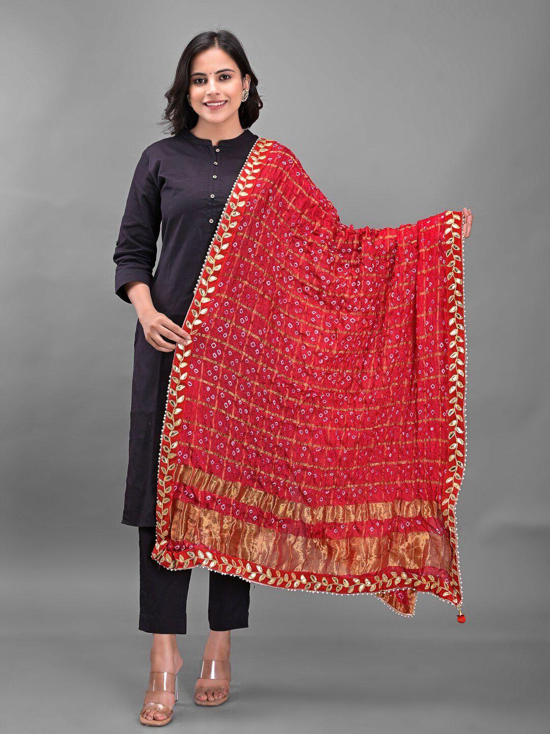 apratim red & gold-toned dyed art silk bandhani dupatta with gotta patti