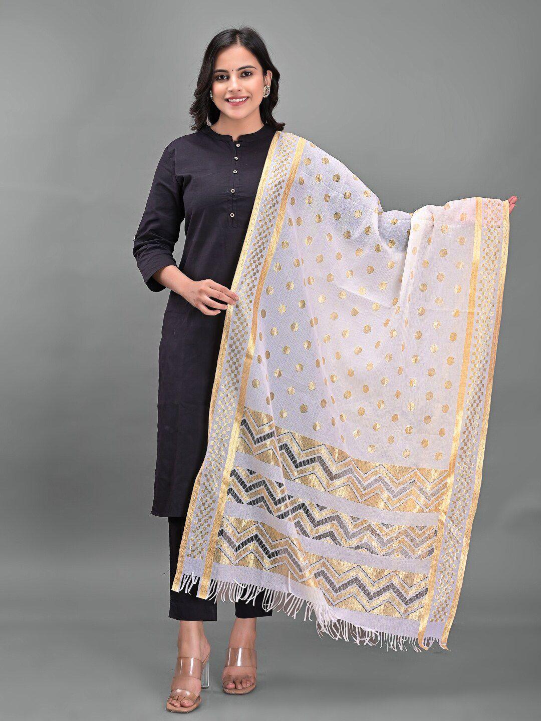 apratim white & gold-toned woven design dupatta with zari