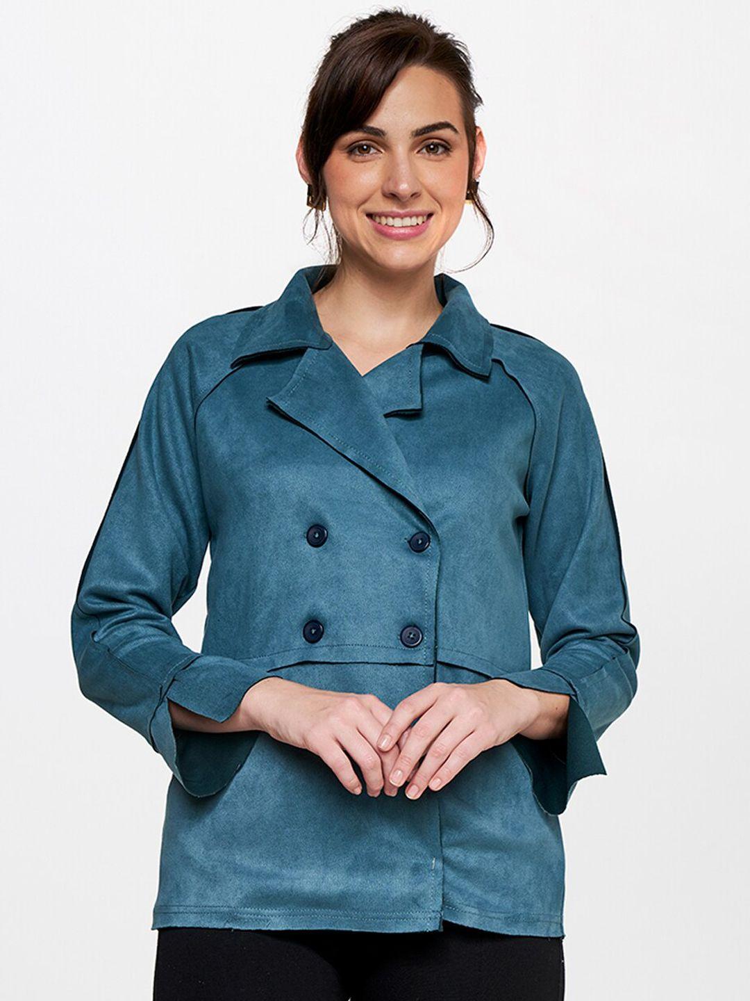 and women teal tailored jacket