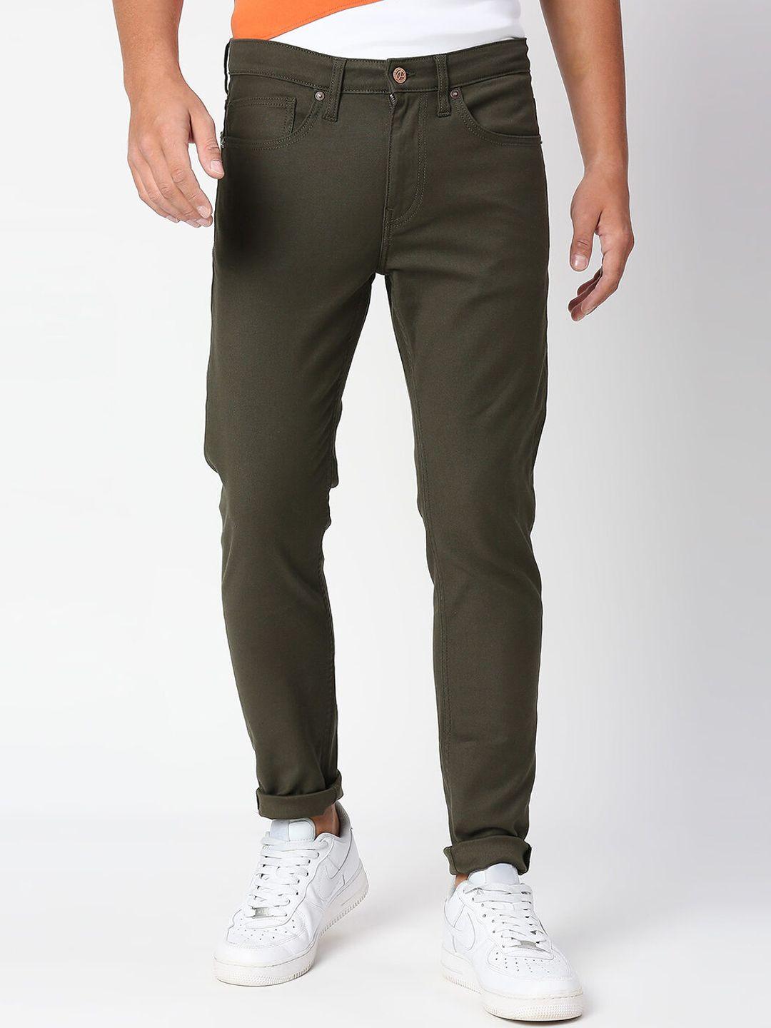 pepe jeans men olive green skinny fit jeans