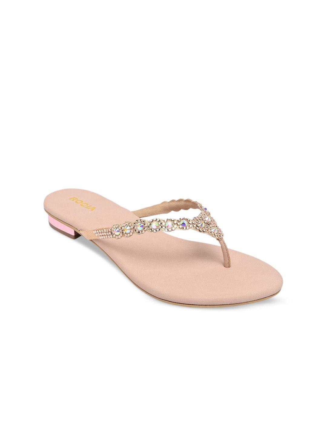 rocia women rose gold embellished ethnic open toe flats