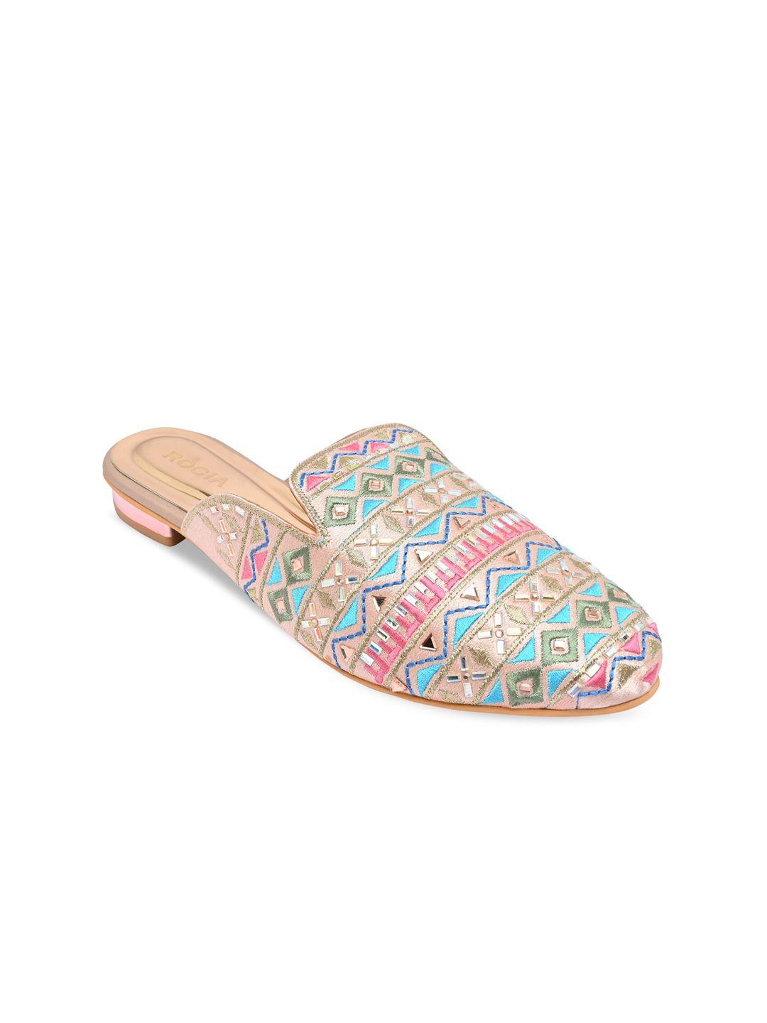 rocia women rose gold embellished ethnic mojaris flats