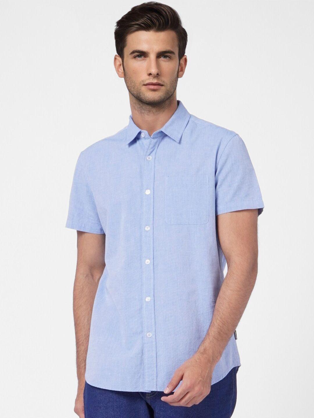 jack & jones men blue cotton casual shirt