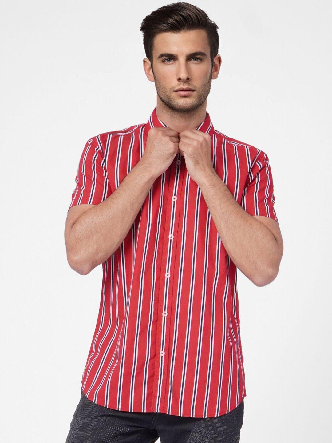 jack & jones men red striped cotton casual shirt