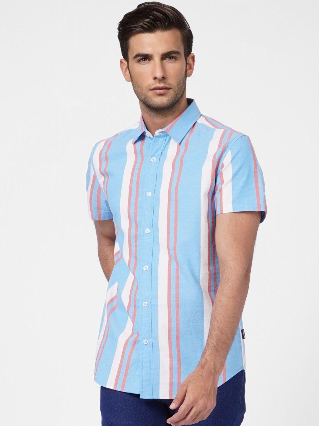 jack & jones men blue striped cotton casual shirt