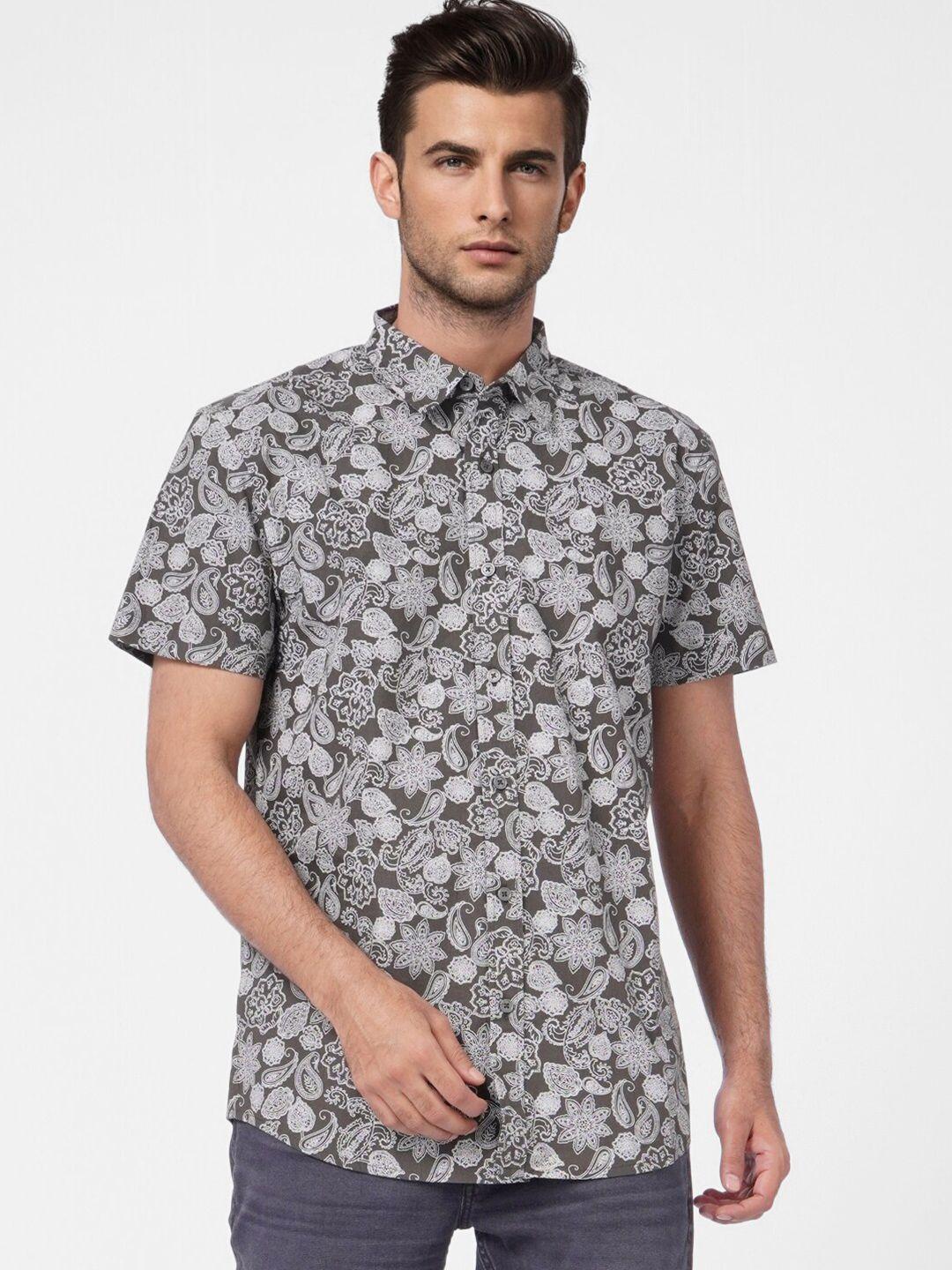 jack & jones men grey printed cotton casual shirt