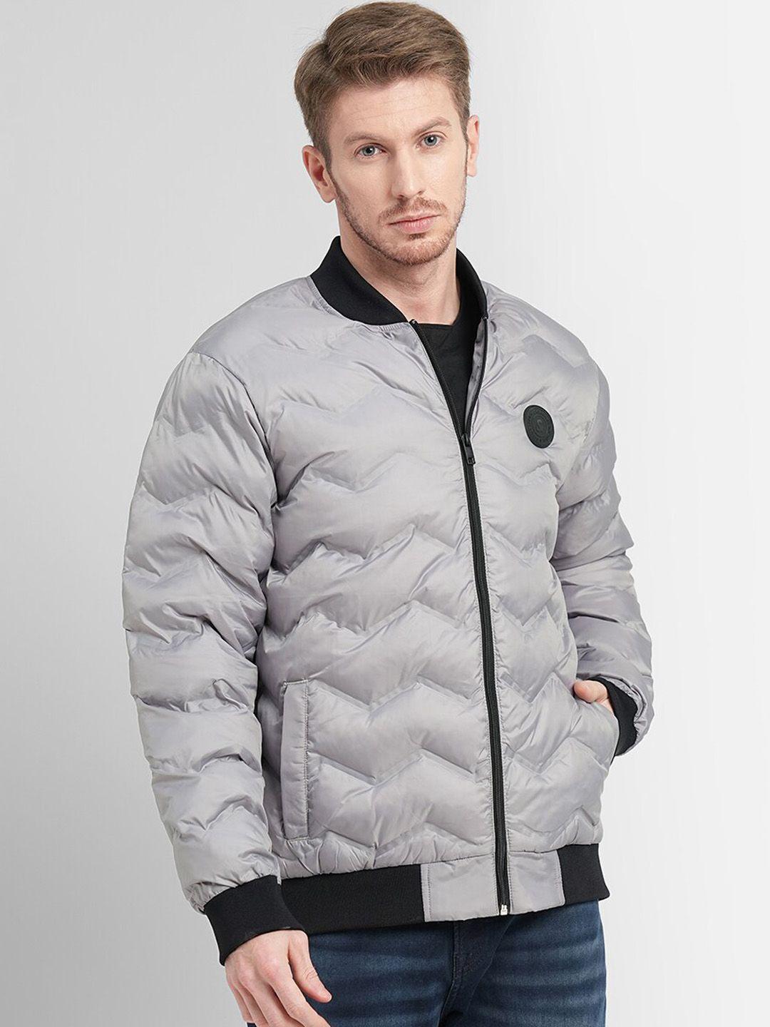 jack & jones men grey padded jacket with patchwork