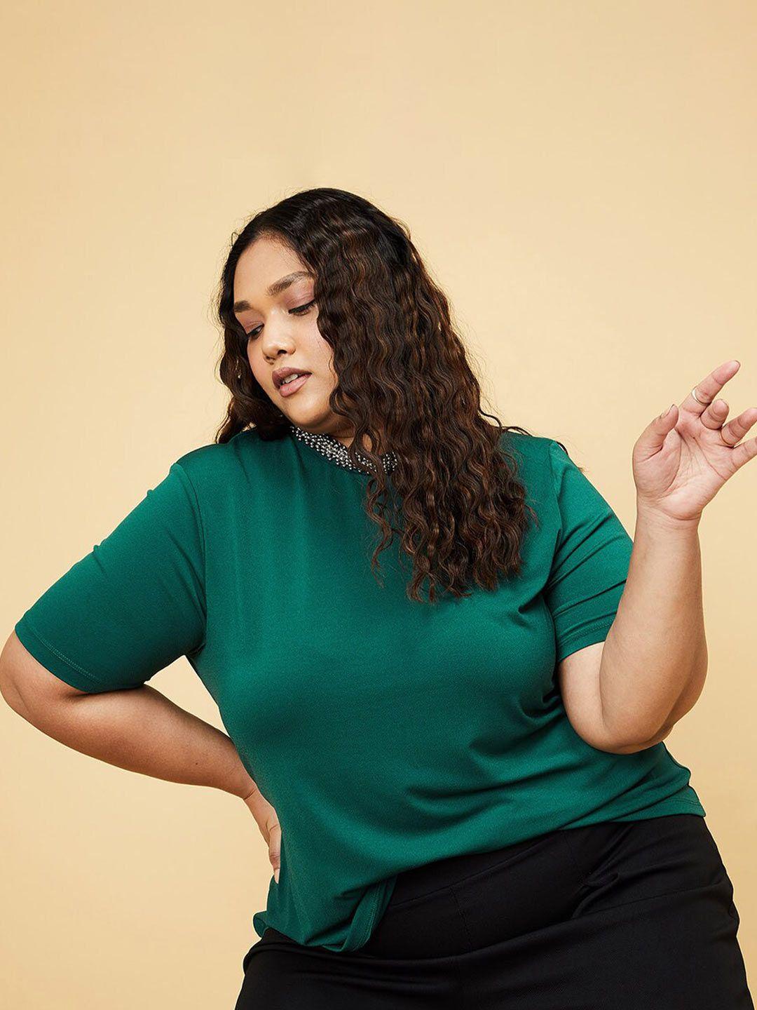 max plus size green jewel neck top