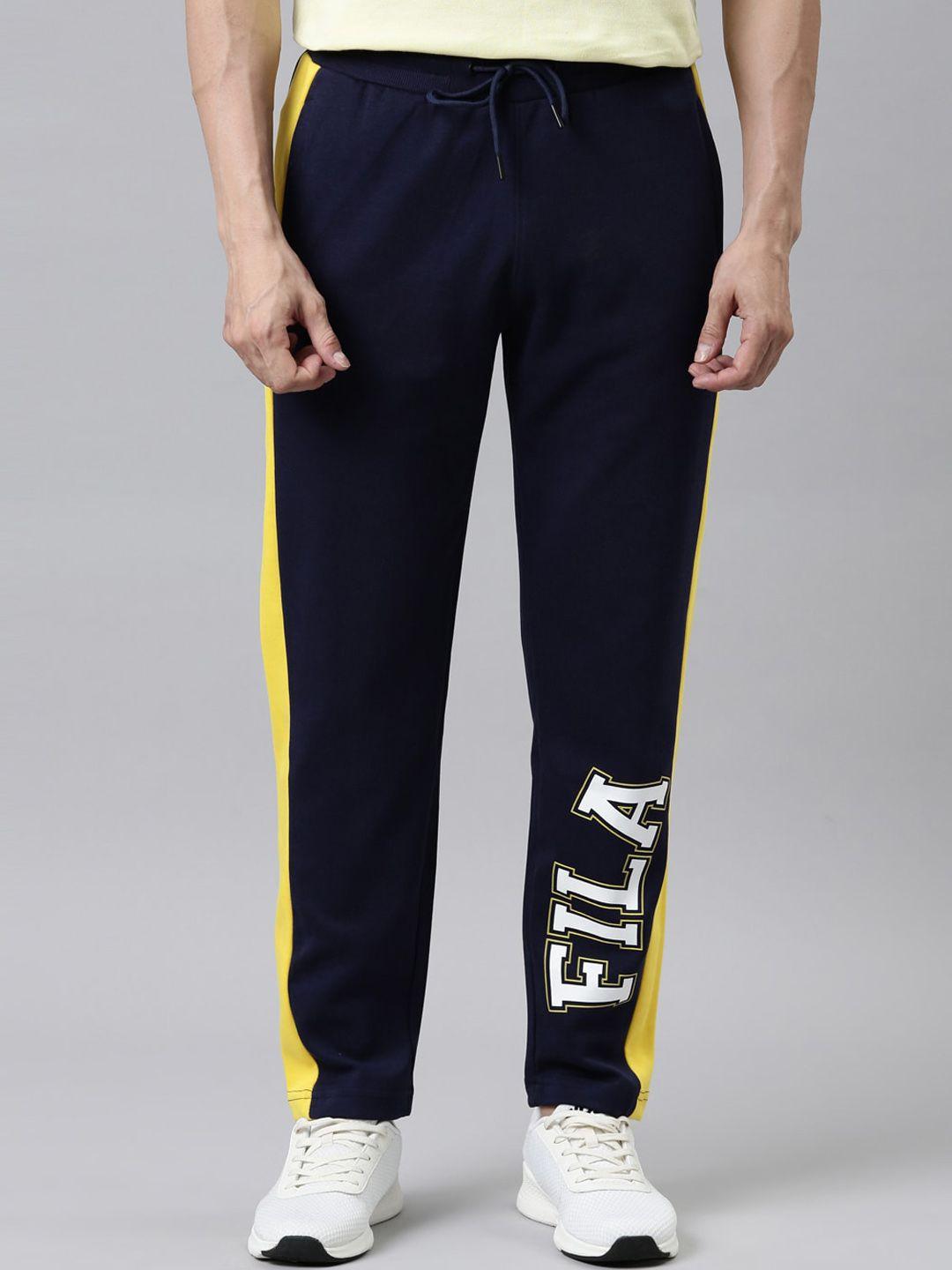 fila men navy blue cotton solid jimin pea cut & sew track pants