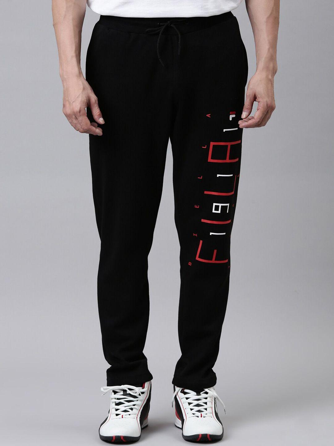 fila men black solid cotton hobi blk joggers