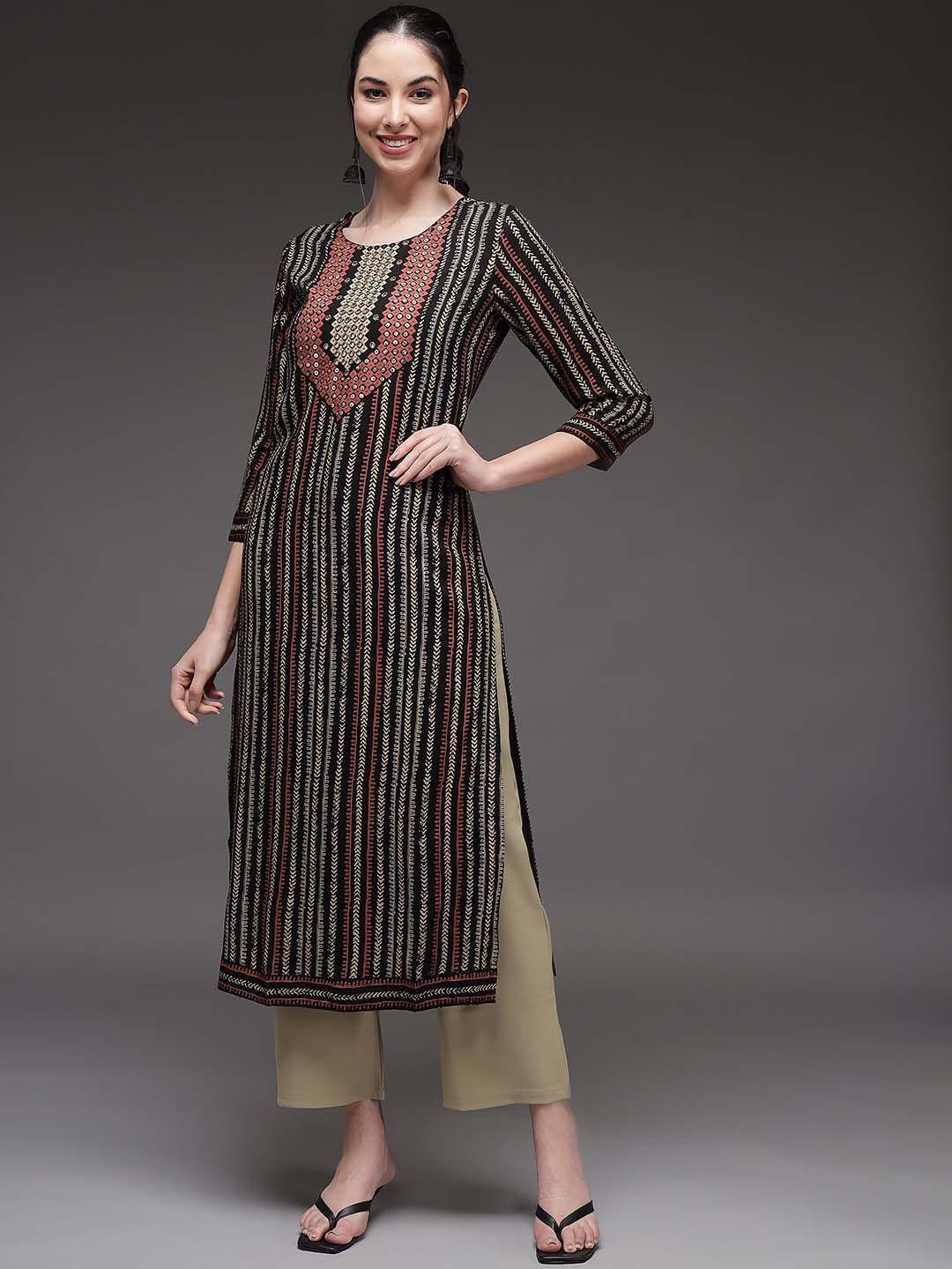 kalini black ethnic motifs printed kurta