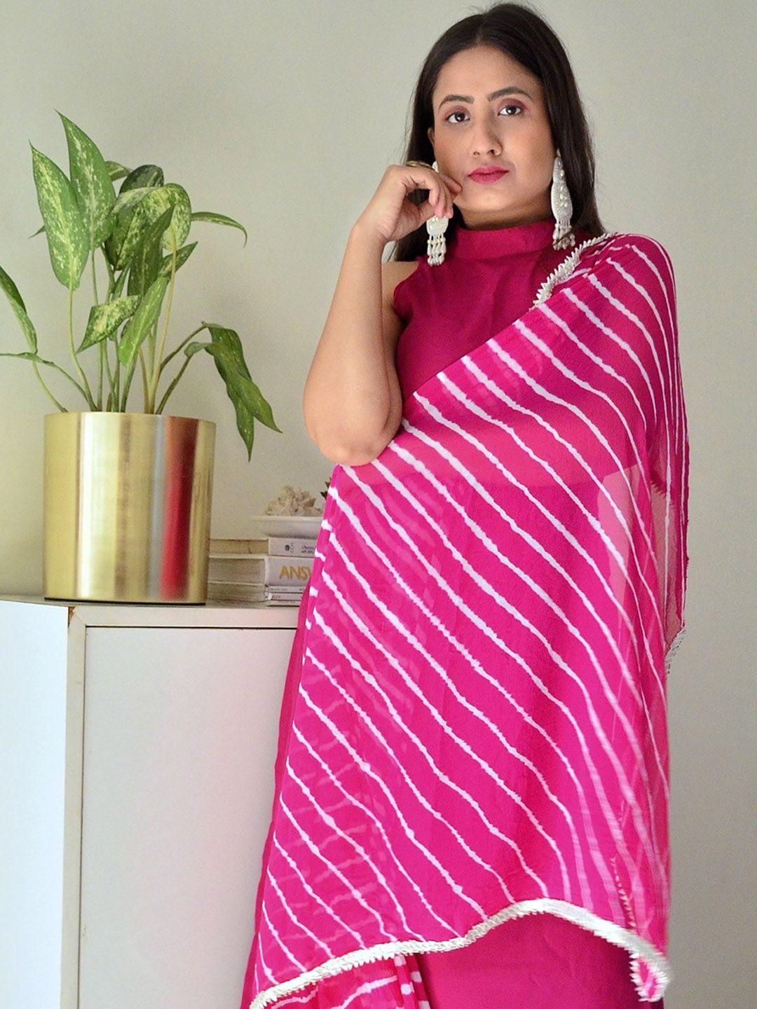 thread & button women magenta gotta patti kurta with trousers & dupatta