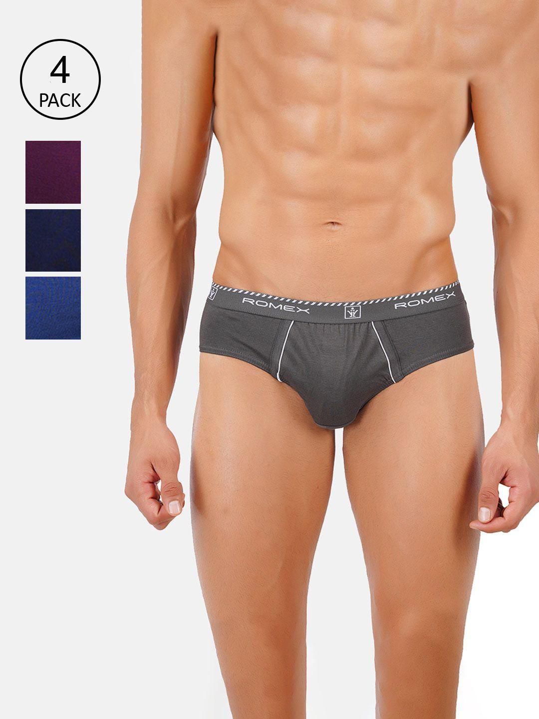 ramraj men pack of 4 grey & purple solid cotton basic briefs