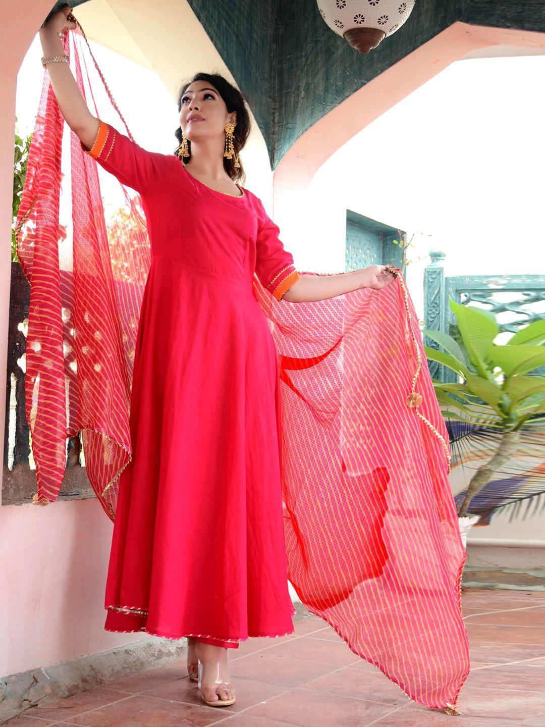 indi inside women pink empire kurta with trouser & dupatta